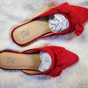 NY&Co Red Suede Mules w/ Bow *Brand New*
